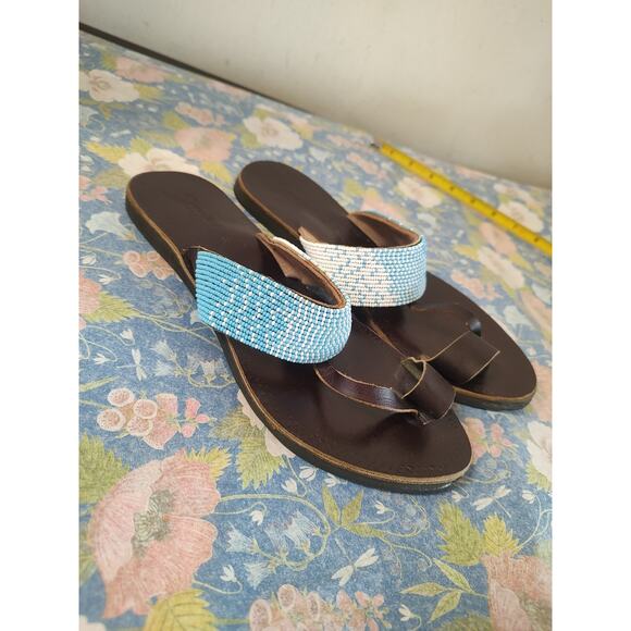 Anthropologie Seeded Hand Sewn Beaded Sandals Size 8 - Picture 1 of 12